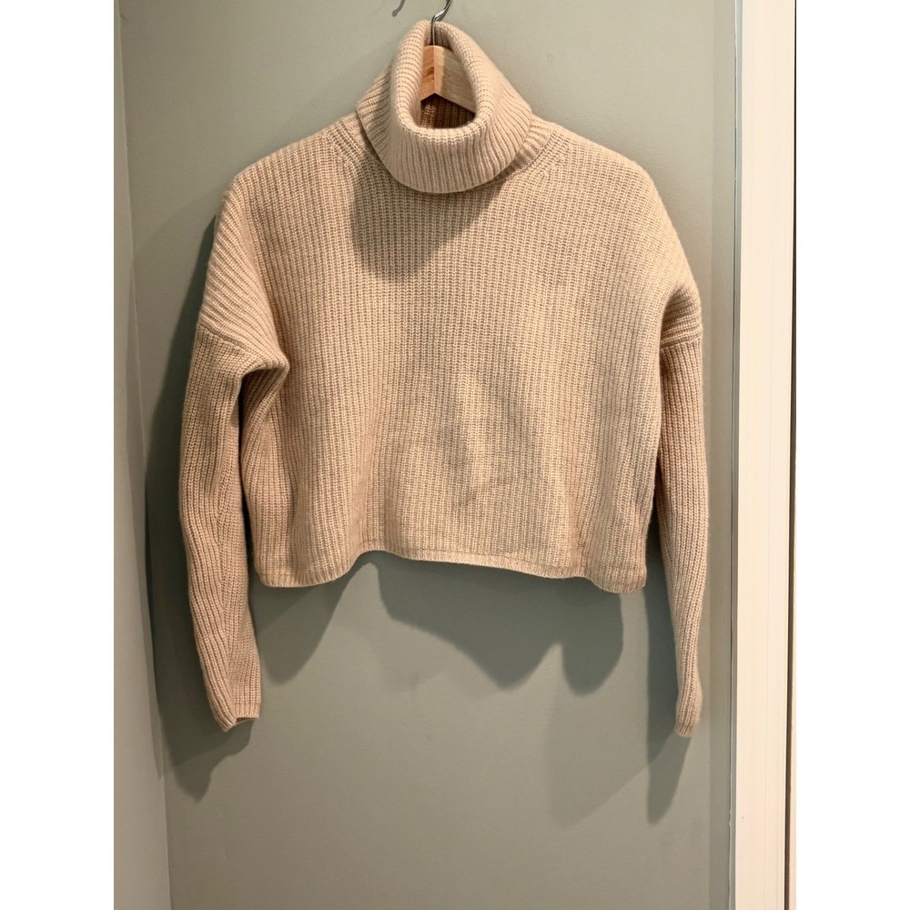 Madewell Resourced Cashmere Wool Turtleneck Cropped Sweater Beige Small - Picture 2 of 6